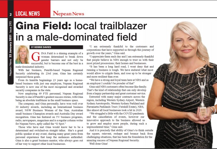 Gina Field: local trailblazer in a male-dominated field - Nepean News - page 2 - 22 Jan 2021
